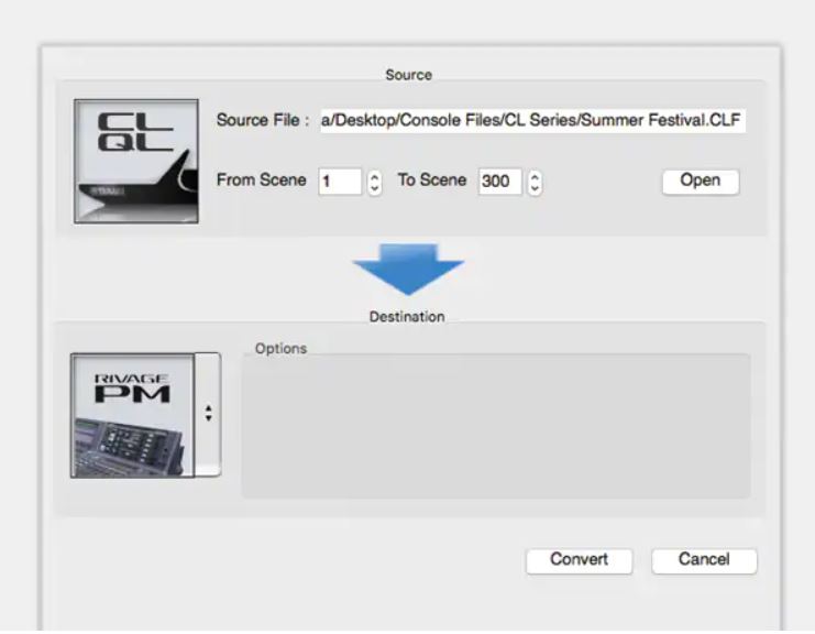 Yamaha-Rivage-PM Приложение Console File Convertr обеспечивает перенос данных между устройствами Yamaha